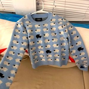 Cider sweater blue with lambs on it NEVER WORN
